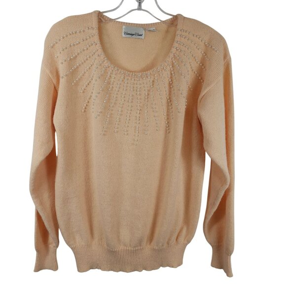Carriage Court Sweaters - Carriage Court Womens Sweater S Peachy Knit Bedazzled Sparkly Grandma Core Warm
